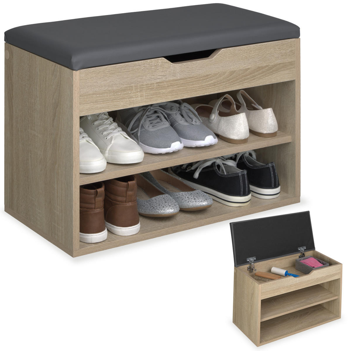 SCHUHBANK Jasmina,60 x 30 x 43,5 cm,Holz hell, Eiche Sonoma - Eiche Artisan, Holz (30/43.5/60cm) - tectake