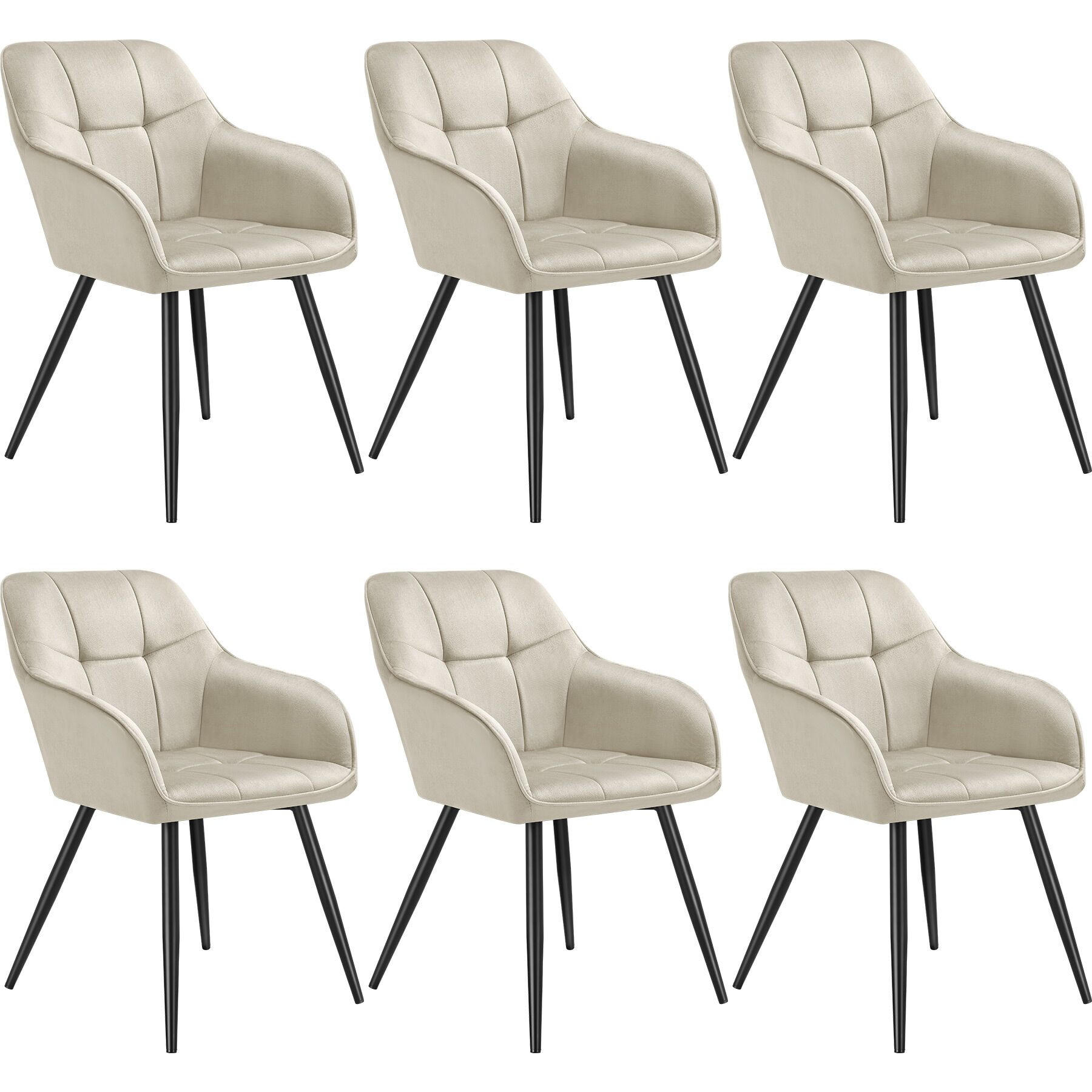 ESSZIMMERSTUHL 6er Set Marilyn 58 x 62 x 82 cm creme/schwarz - Creme/Schwarz, Kunststoff (58/82/62cm) - tectake