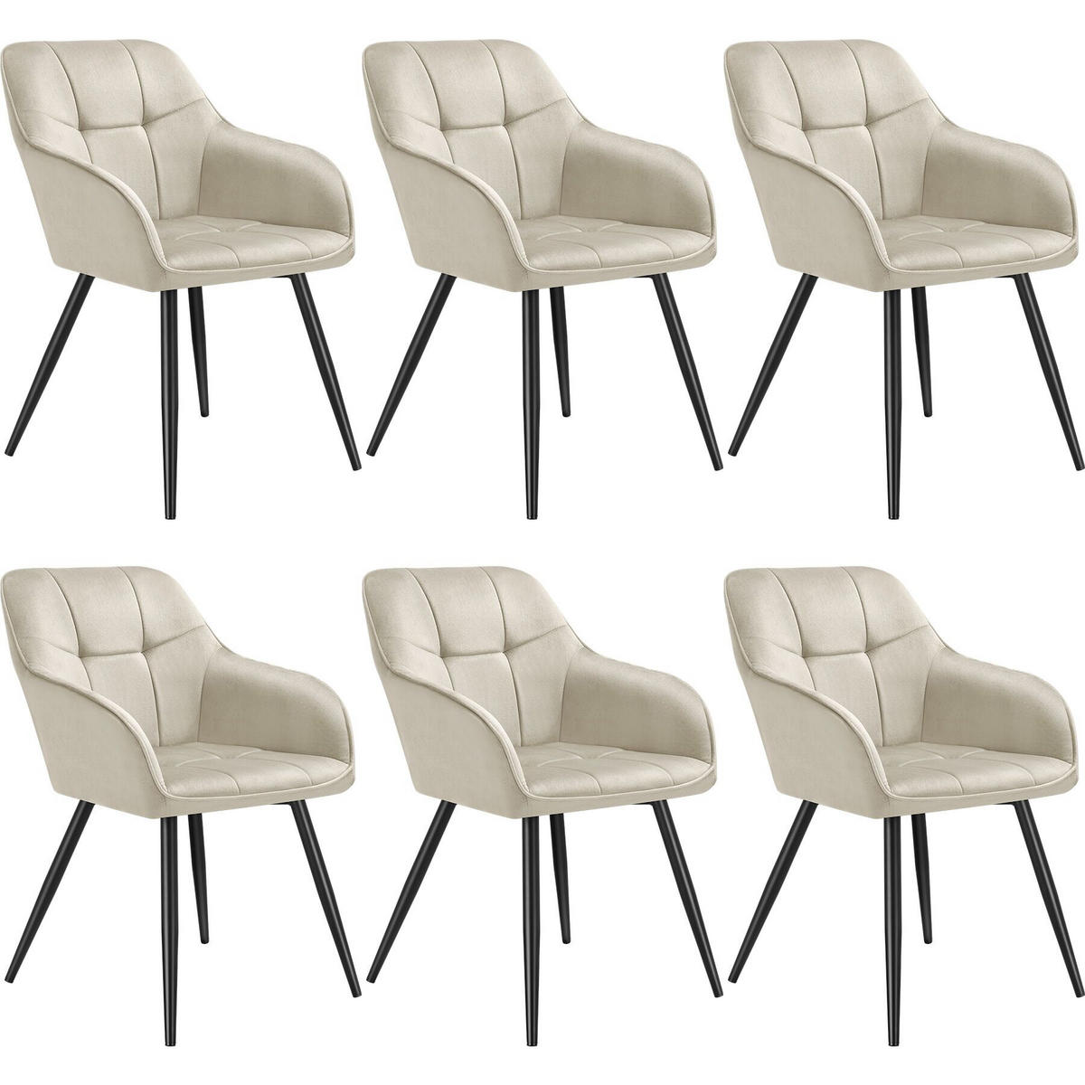 ESSZIMMERSTUHL 6er Set Marilyn 58 x 62 x 82 cm creme/schwarz - Creme/Schwarz, Kunststoff (58/82/62cm) - tectake