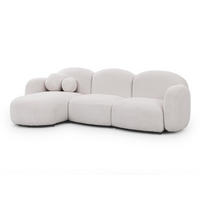 ECKSOFA Nuvola mit abgerundetem Design Weiß Bouclé-Stoff - Ottomane Links - Schwarz/Weiß, Holz/Kunststoff (268/146cm) - S-Style Möbel