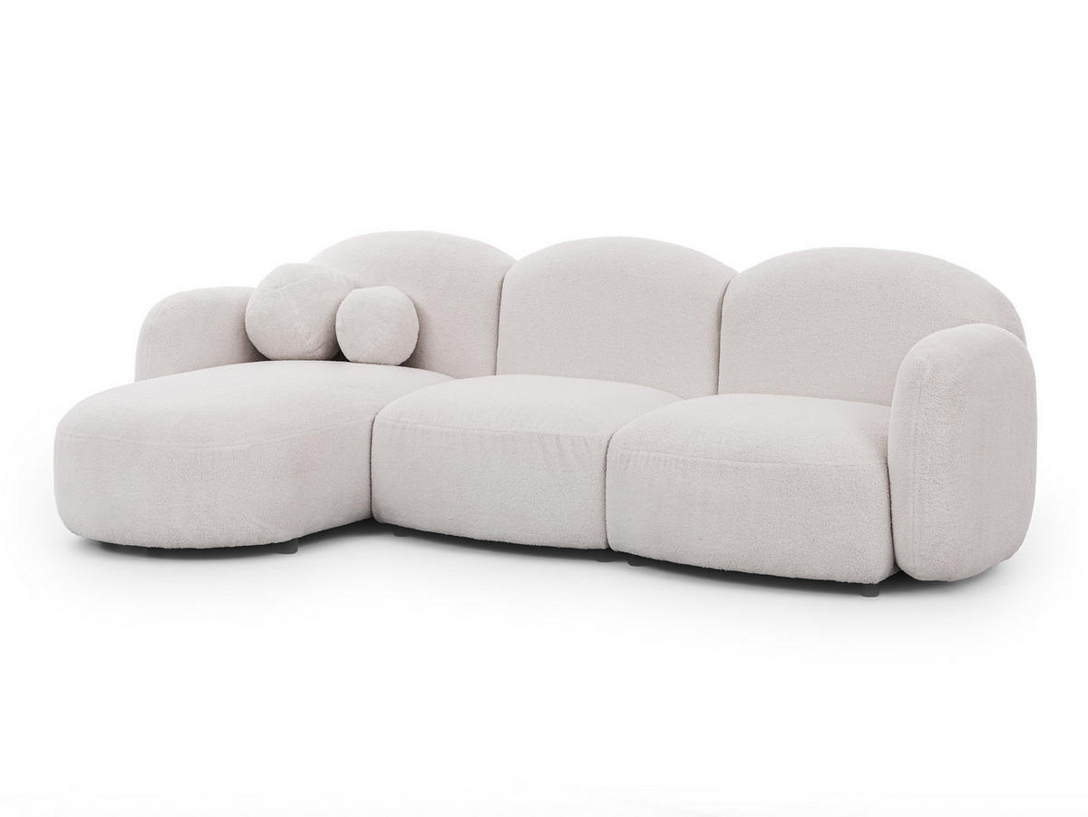 ECKSOFA Nuvola mit abgerundetem Design Weiß Bouclé-Stoff - Ottomane Links - Schwarz/Weiß, Holz/Kunststoff (268/146cm) - S-Style Möbel