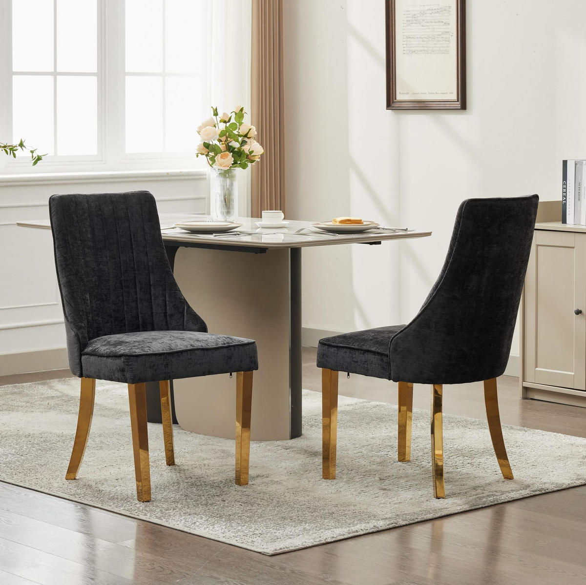 ESSZIMMERSTÜHLE mit hoher Rückenlehne Chenille Schwarz 2er-Set - Schwarz, Metall (50/95/65cm) - Meubliv