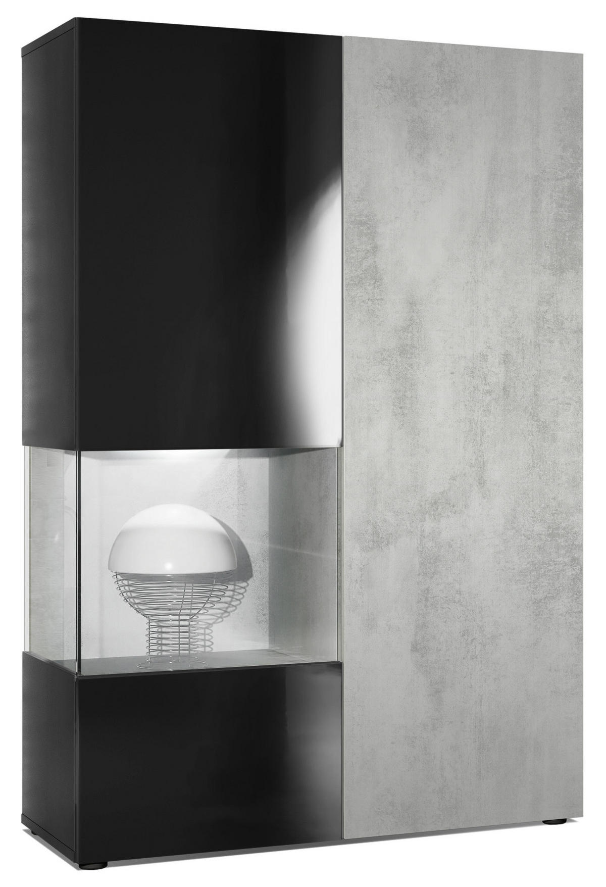VITRINE Morena Tür und Einsatz in Beton Oxid Optik - Hellgrau, Holzwerkstoff (91.5/136.5/37cm) - Vladon