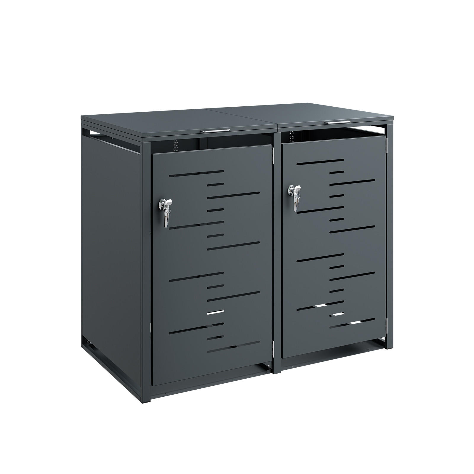 MÜLLTONNENBOX 2er 480L Metall Mülltrennung 134,2x116,2x80,2 cm - Dunkelgrau, Metall (134/116/80cm) - SoBuy