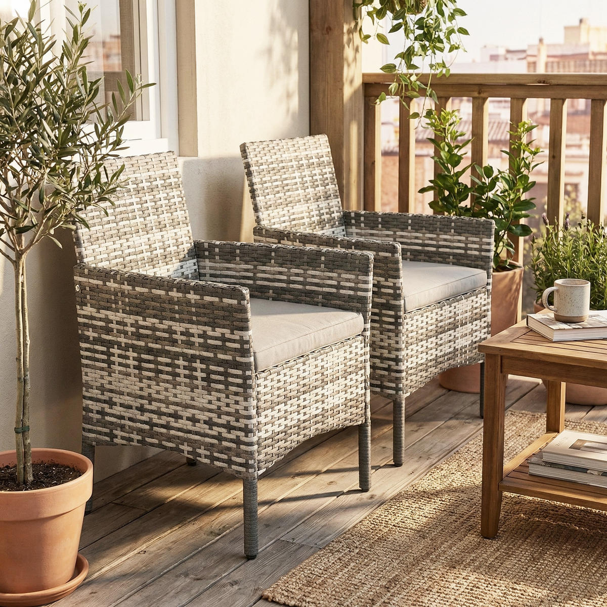 GARTENSTÜHLE 2er Set DE-06755 mit abnehmbaren Kissen Grau - Grau, Kunststoff/Metall (58/87/62cm) - ComfortXL