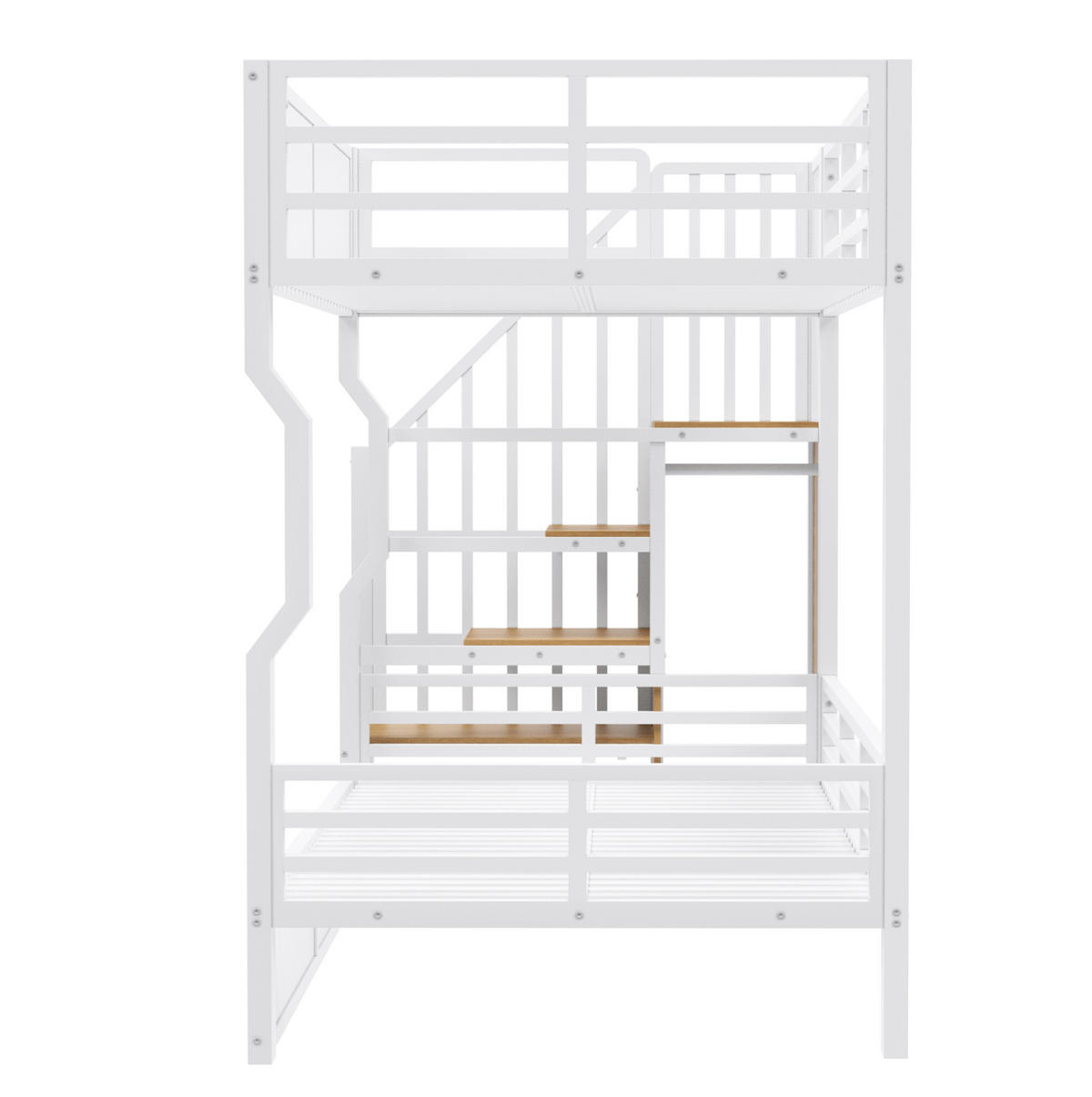 ETAGENBETT 90/200 cm mit LED-Beleuchtung, Stauraumtreppe und Sicherheitsgitter, MDF und Metall, Weiß - Weiß, Holzwerkstoff (90/200cm) - Redom