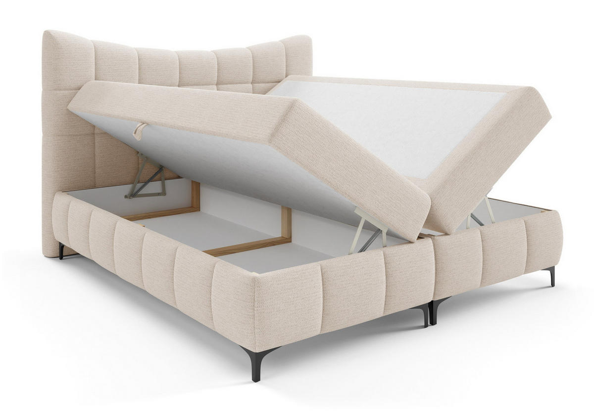 BOXSPRINGBETT 200x200 Almera, Chenille, Bettkasten, Matratze, Beige - Beige, Holz/Textil (200/200cm) - Emporius