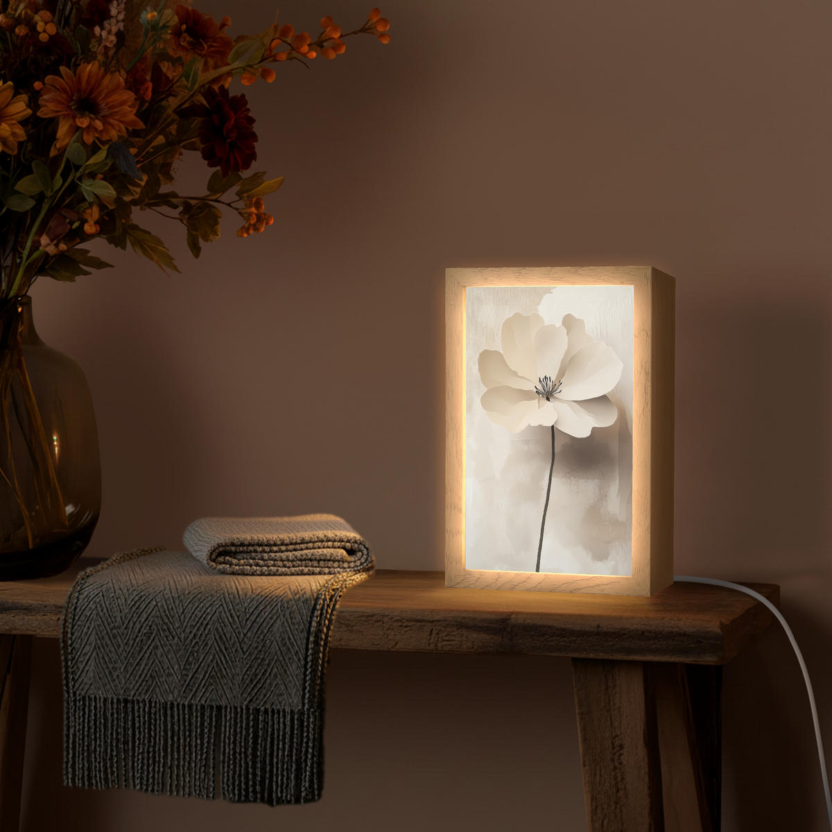 NÁSTĚNNÁ LAMPA Květina - béžová - barva - stín 20x30 cm - béžová, kompozitní dřevo (20/30/8cm) - OnlyWow