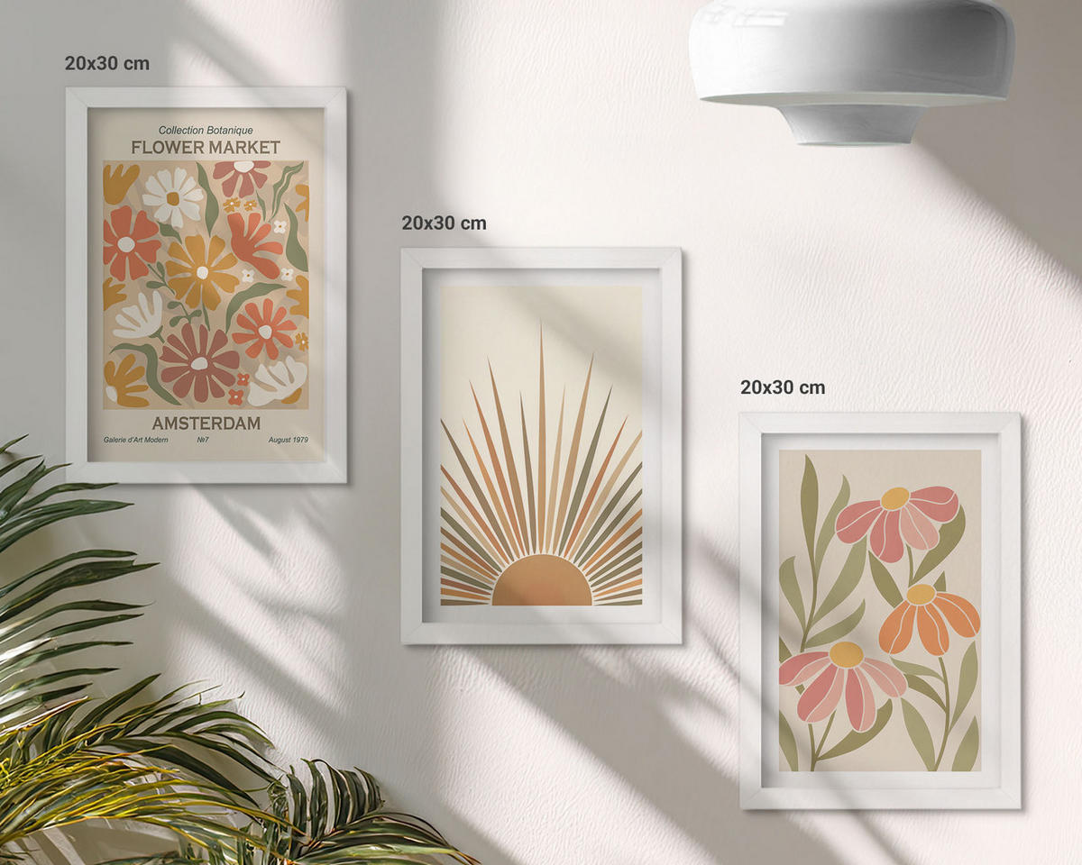 BILDER SET 3er Set - 20x30 cm Weißer Rahmen - Pastellfarbene Sonnenblumen - Weiß, Kunststoff (20/30cm) - TULUP