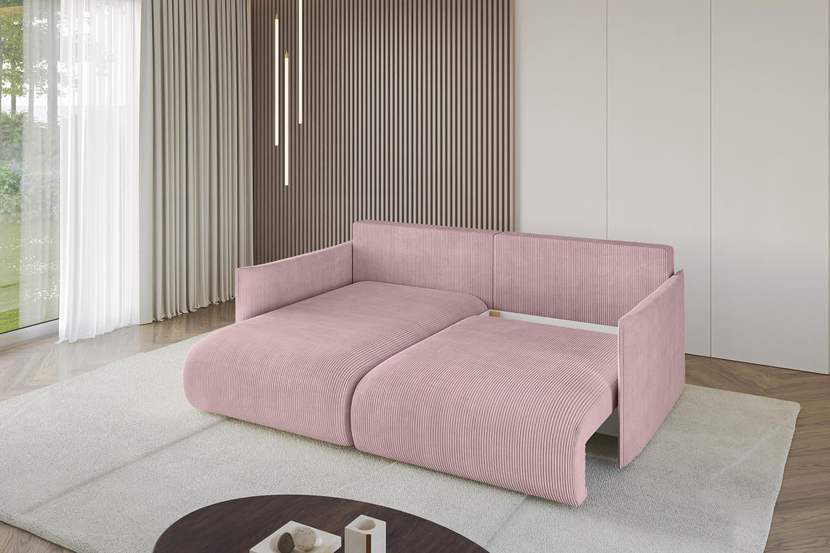 ECKSOFA mit Schlaffunktion und Bettkasten ONESK-L 208x165x40 Rosa Cord - Rosa, Holzwerkstoff/Kunststoff (208/165cm) - ALTDECOR