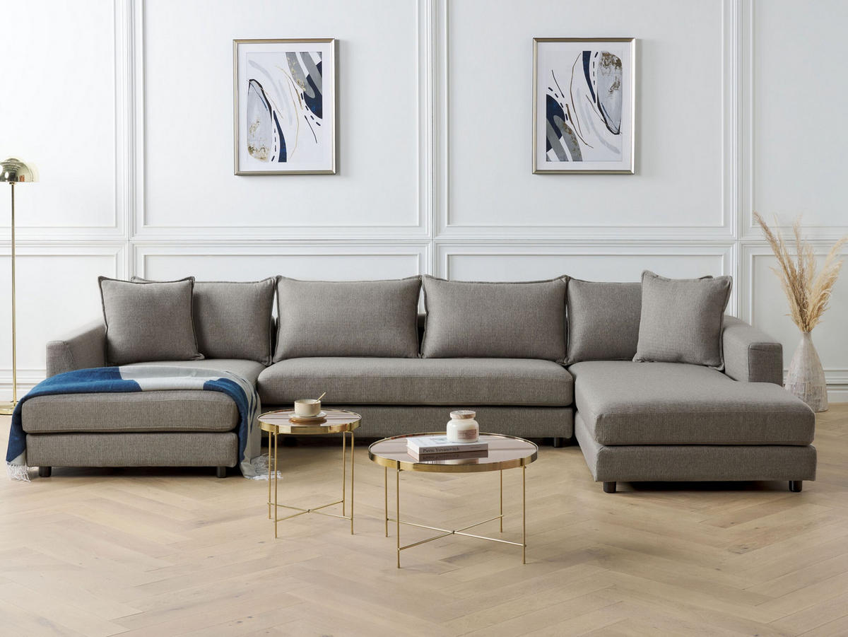 5-SITZER WOHNLANDSCHAFT U-förmig taupe Lilviken - Beige/Schwarz, Textil (359/57/194cm) - Beliani