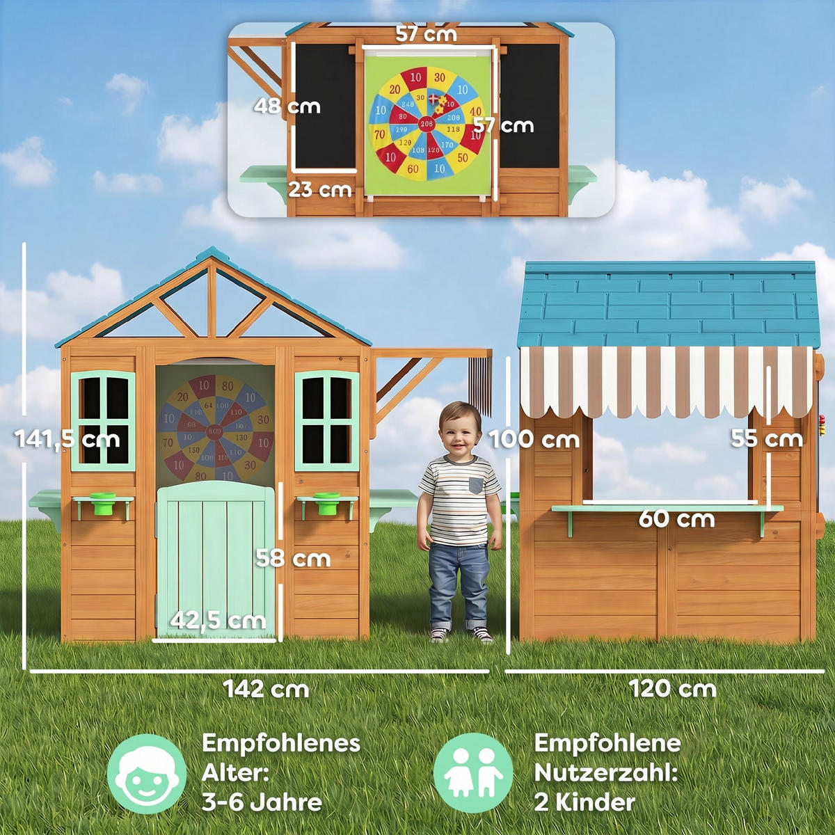 SPIELHAUS Tannenholz Mehrfarbig - Multicolor, Holz (120/141.5/142cm) - AIYAPLAY