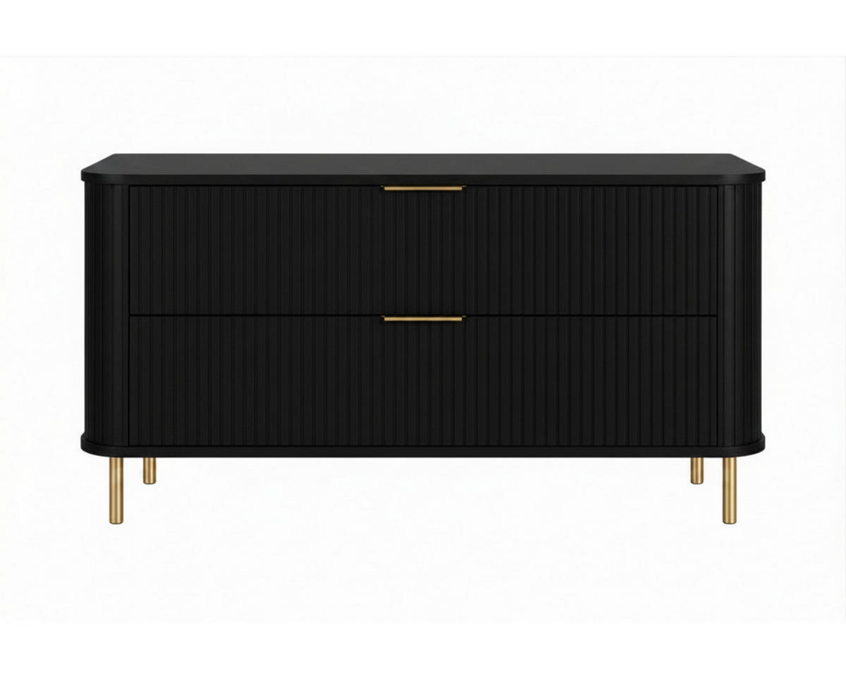 BADEZIMMERSCHRANK : Farbe Schwarz, Griff gold, Füße gold, 120 x 41,5 x 66,7 cm - Goldfarben/Schwarz, Holzwerkstoff (120/66.7/41.5cm) - 3XE LIVING