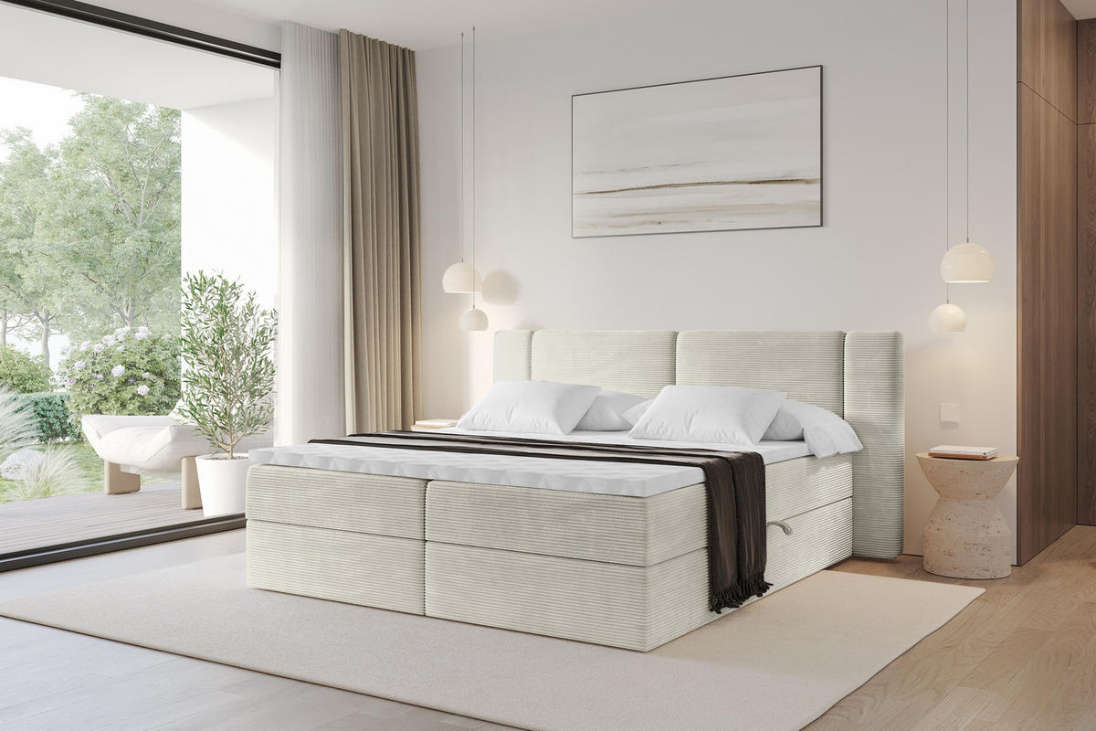 BOXBETT mit Matratze H4 - EVON - 140x200 cm Creme - Creme, Holzwerkstoff (140/200cm) - ALTDECOR