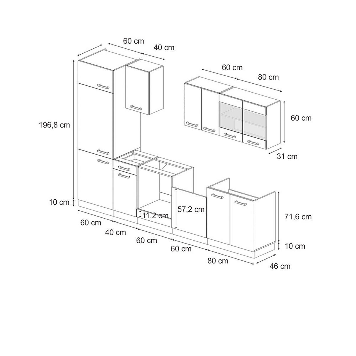 KÜCHENZEILE R-Line Anthrazit Hochglanz/Goldkraft Eiche 300 cm ohne AP - Anthrazit/Eiche Wotan, Holzwerkstoff (300/81.6/46cm) - Vicco