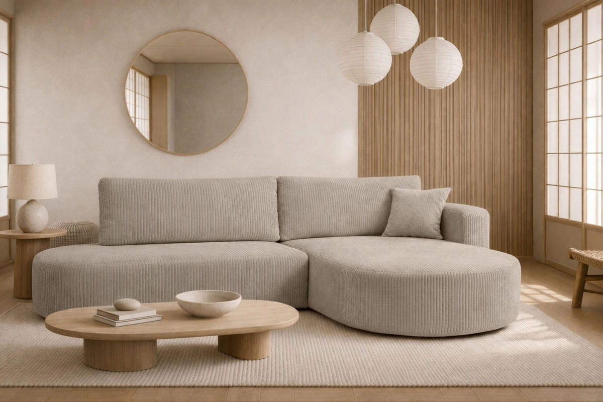 ECKSOFA Mit Schlaffunktion Und Bettkasten, Cordstoff Poso, Dunkelbeige, Rechts, ROUND ONE OPEN XL - Beige, Holz (262/175cm) - Kaiser Möbel