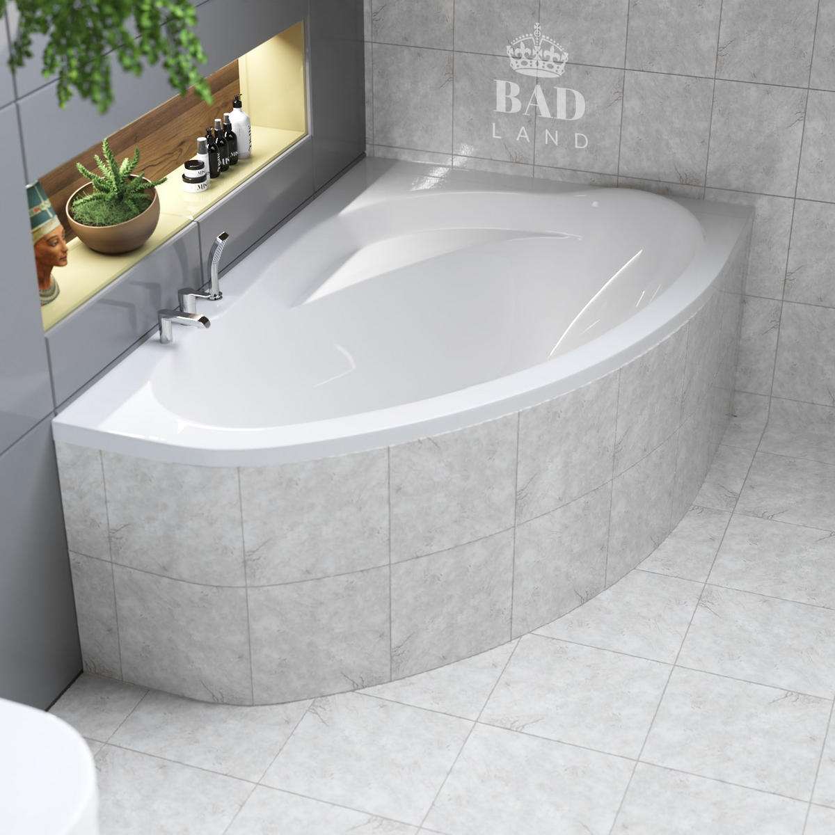 BADEWANNE Eckwanne MAREA 160/100 Rechts mit Styro Ablauf Füße - Weiß, Kunststoff (100/57.5/160cm) - bad land
