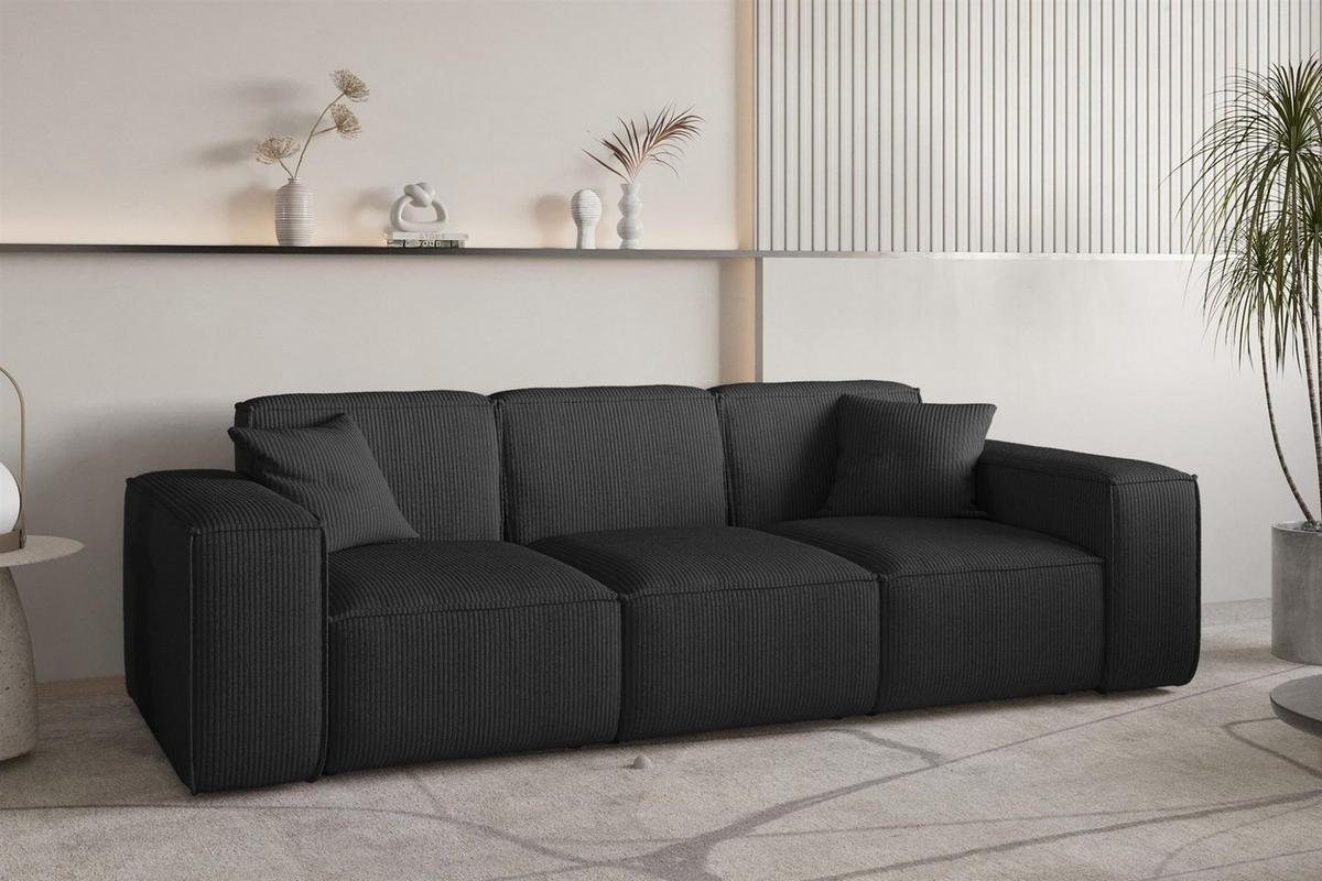SOFA Celes Premium 3-sitzer Stoff Scala - Schwarz, Holzwerkstoff/Textil (225/73/88cm) - Fun Möbel