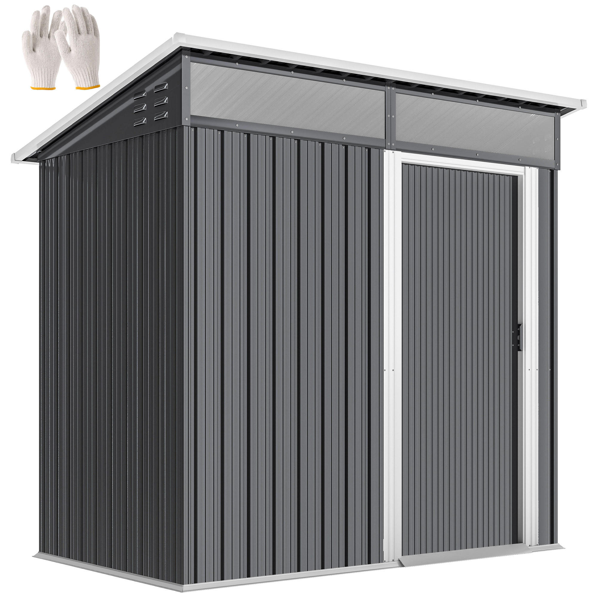 GARTENSCHUPPEN DE-08077 mit Fenster & Schiebetür Dunkelgrau - Dunkelgrau, Metall (122/182/195cm) - ComfortXL