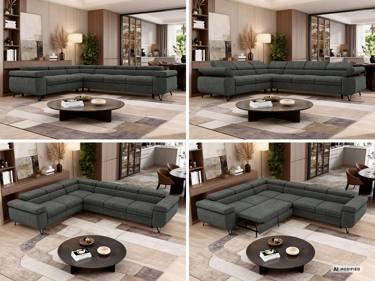 ECKSOFA NORDEN L - Dunkelgrau Stukture - Rechts Seite - Dunkelgrau/Schwarz, Textil/Metall (329/269cm) - MKS