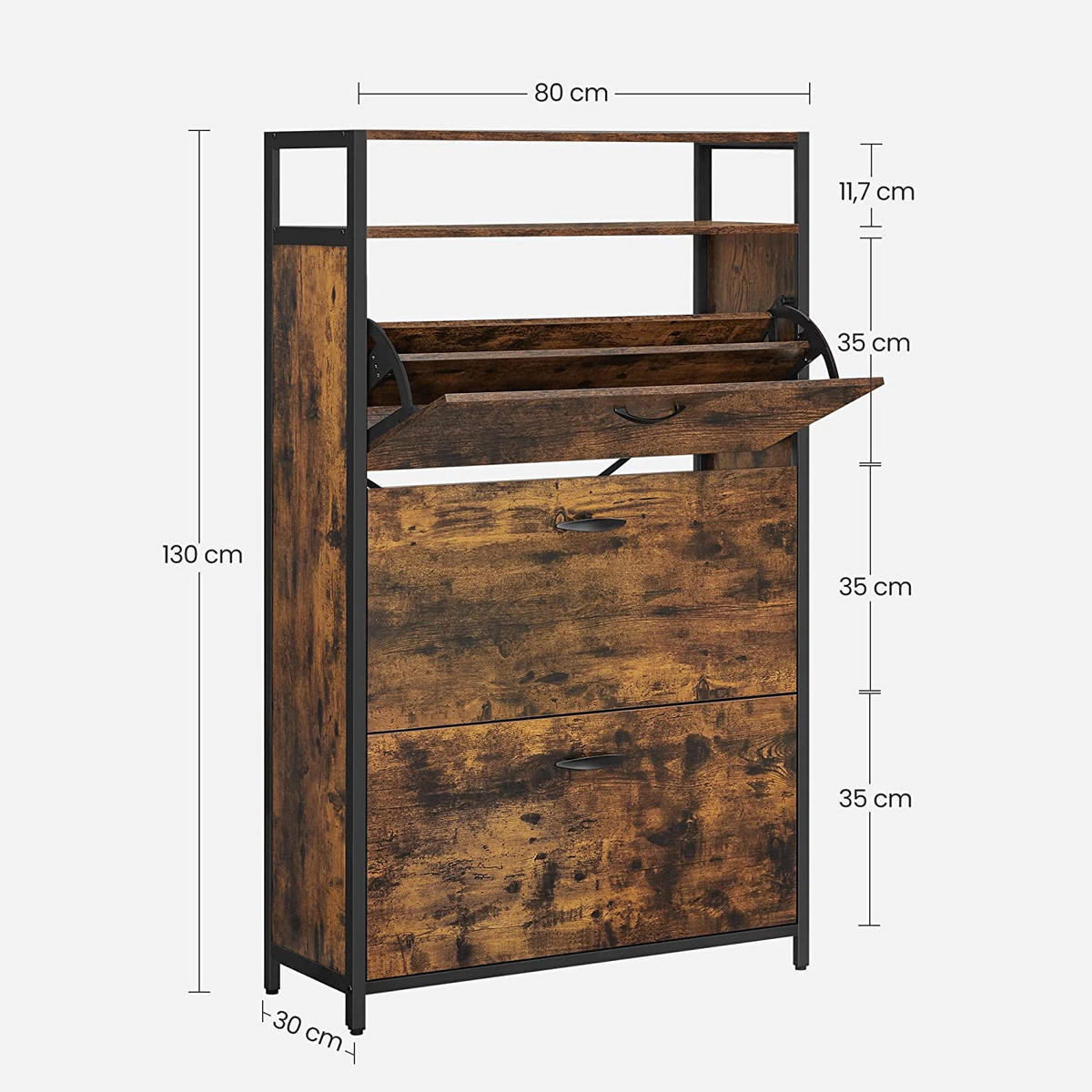 SCHUHSCHRANK SCHUHKOMMODE - Braun, Holzwerkstoff (30/130/80cm) - Hansiro