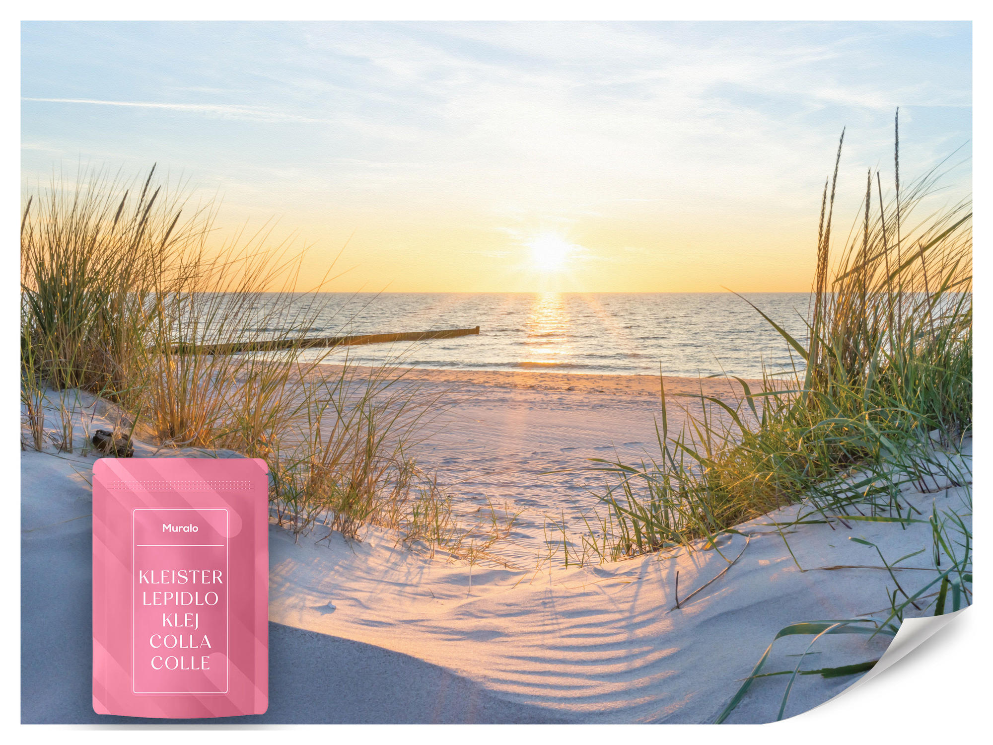 FOTOTAPETE Strand Meer Sonnenuntergang Landschaft 3D 450x315 - Blau/Gelb, Papier (450/315cm) - Muralo