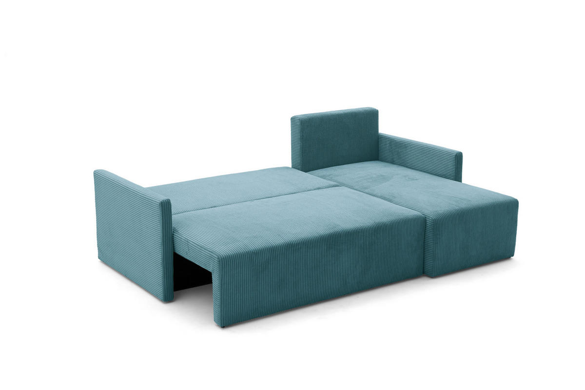 ECKSOFA GARDA L Links mit Schlaffunktion 132x198 Cord Blau - Blau/Schwarz, Holz/Kunststoff (209/145cm) - Muffo