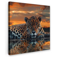 LEINWANDBILD Natur - Leopard - Tier - Sonnenuntergang - Modern 90x90 cm - Orange, Textil (90/90cm) - MuchoWow