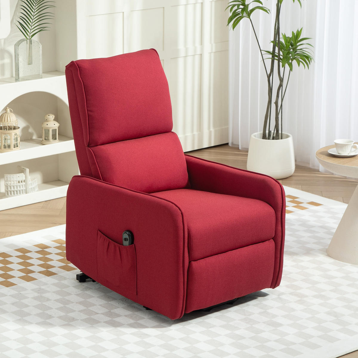 AUFSTEHSESSEL, Elektrisch verstellbar, Fernbedienung, Stofftasche, Relaxsessel, Rot - Multicolor, Holzwerkstoff (86.5/98/62cm) - FORIOUS