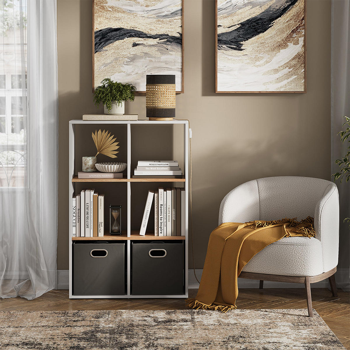 RAUMTEILER Karree Weiß 72 x 107.8 cm - Honigeiche/Weiß, Holzwerkstoff (72/107.8/29cm) - Vicco