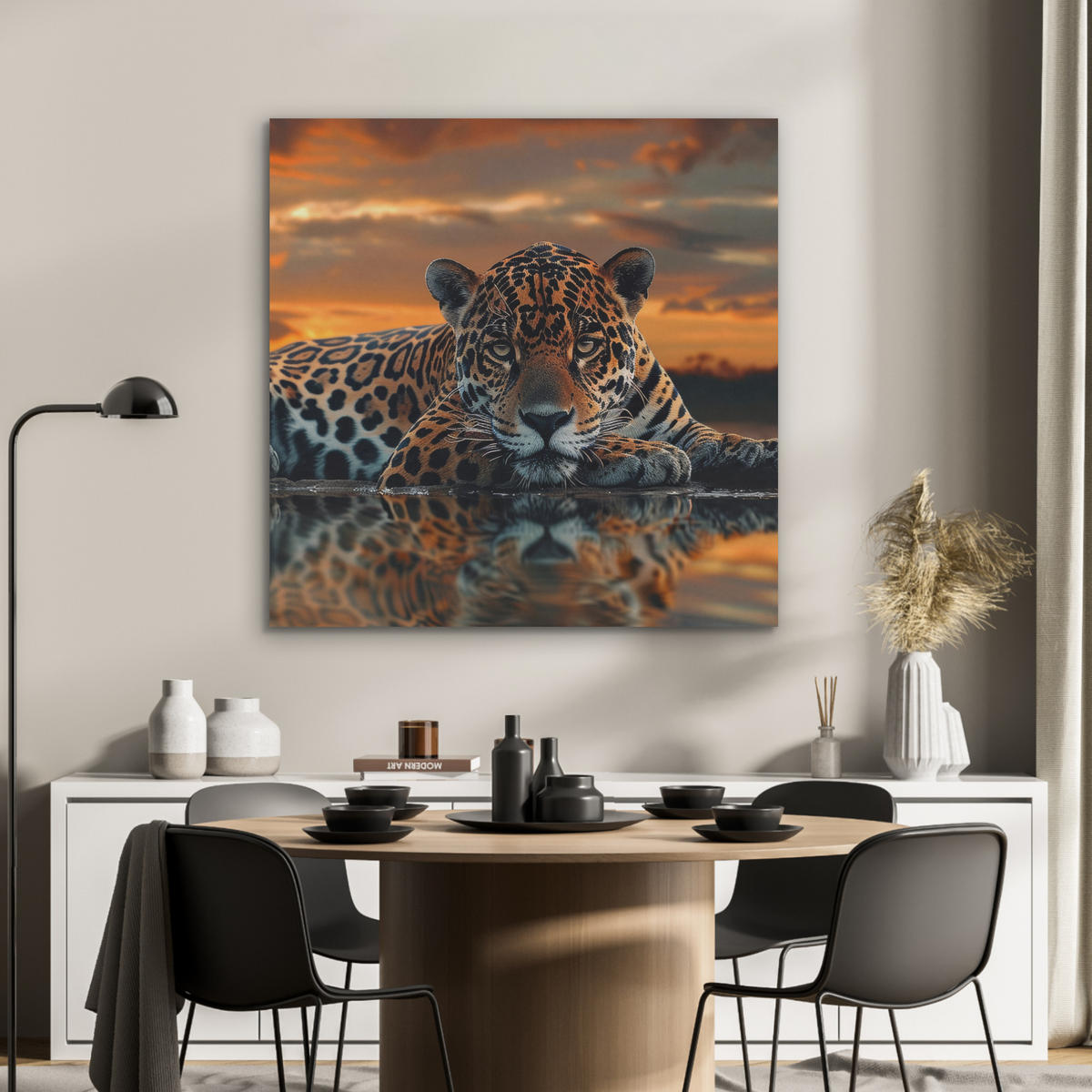 AKUSTIKPANEEL Natur - Leopard - Tier - Sonnenuntergang - Modern 90x90 cm - Orange, Textil (90/0.9/90cm) - MuchoWow