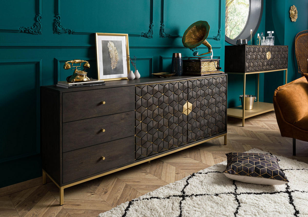 SIDEBOARD Mango 180x40x77 grau geölt DIAMOND #110 - Grau, Holz (180/77/40cm) - Massivmoebel24