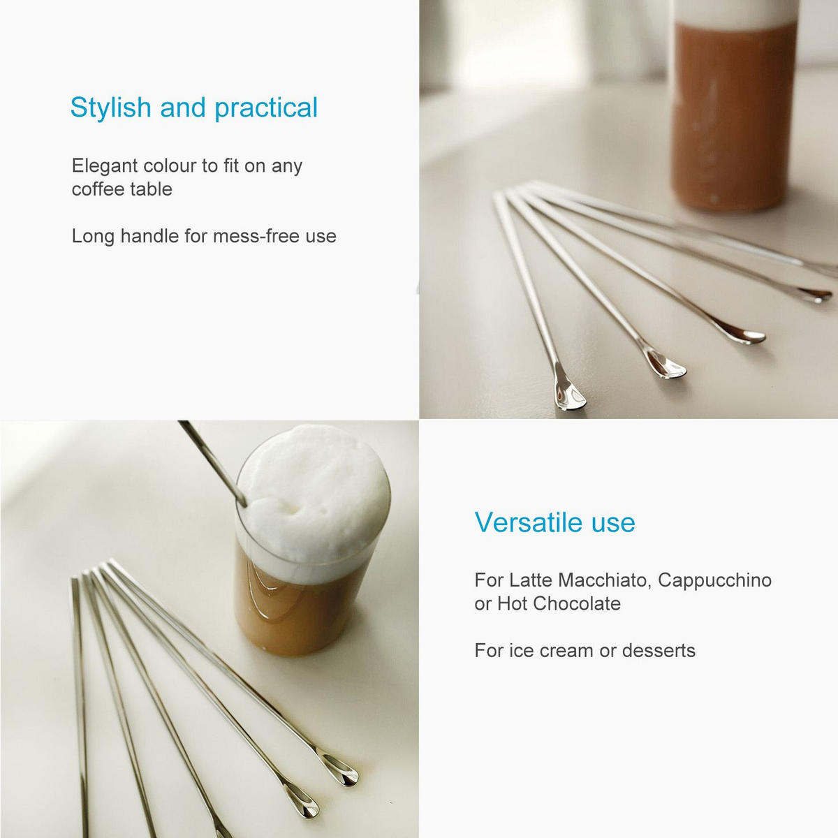 LATTE MACCHIATO LÖFFEL 22 cm Länge (6er Set) - Silberfarben, Metall - Intirilife