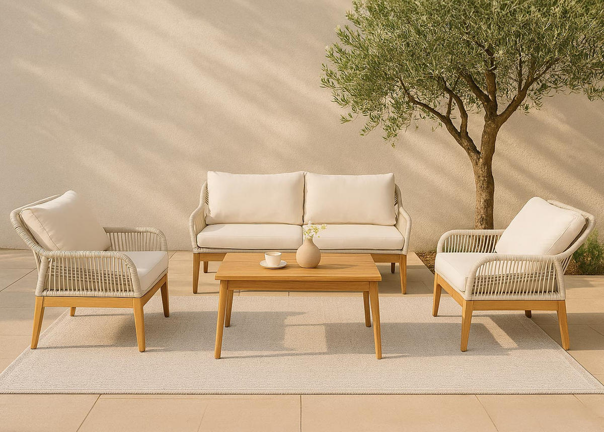 GARTENGARNITUR H56B Cremeweiß - Weiß, Holz - MCW