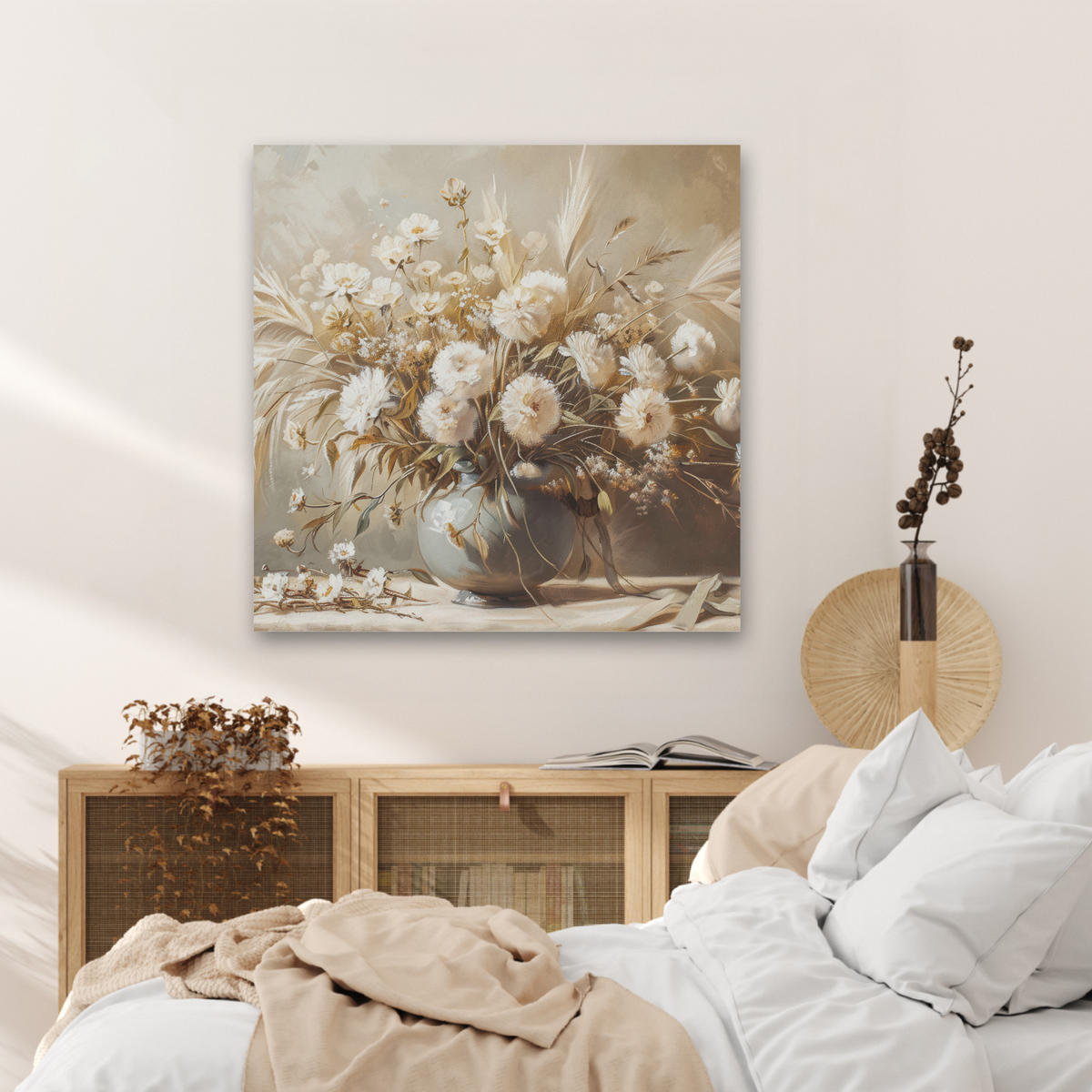 AKUSTIKBILD - Blumen - Vase - Stilleben - Beige - 80x80 - Creme, Kunststoff (80/80/0.9cm) - MuchoWow