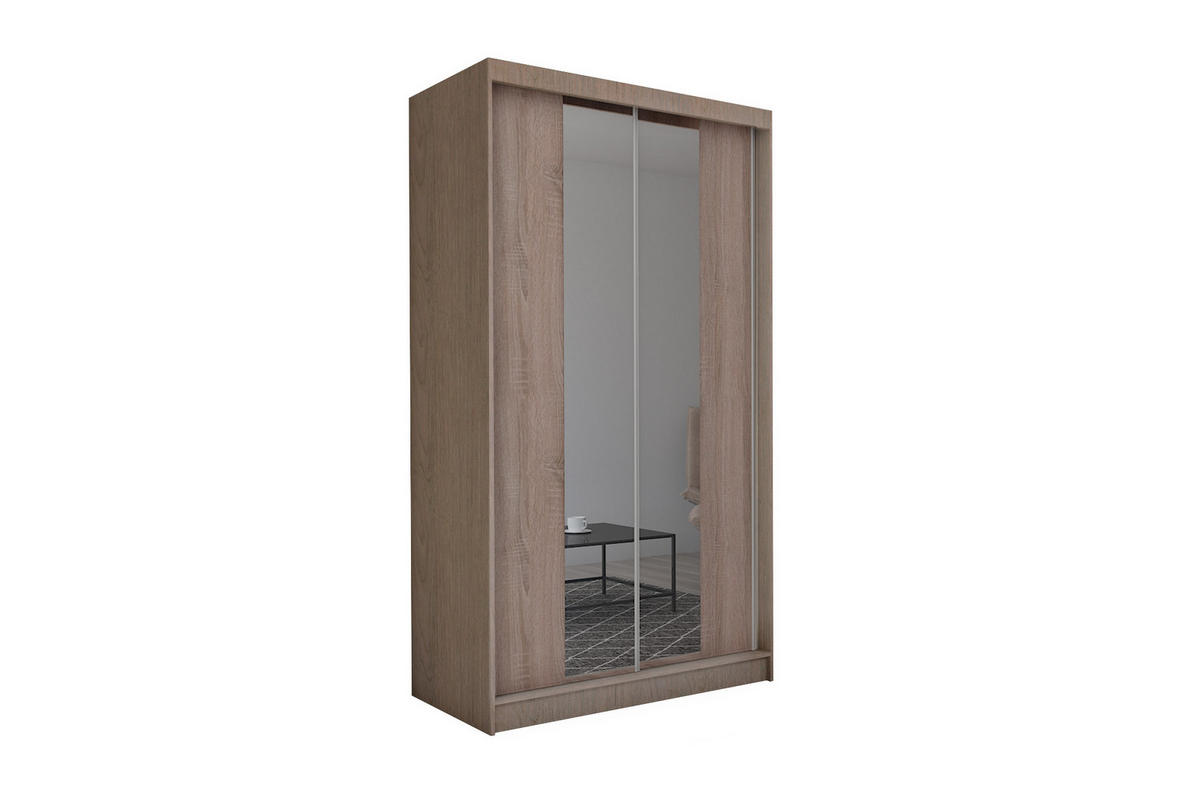 SCHWEBETÜRENSCHRANK LUCENZA 150/216/61 cm 2-türig mit Spiegel Sonoma Eiche - Sonoma Eiche, Holzwerkstoff (150/216/61cm) - MASSENO