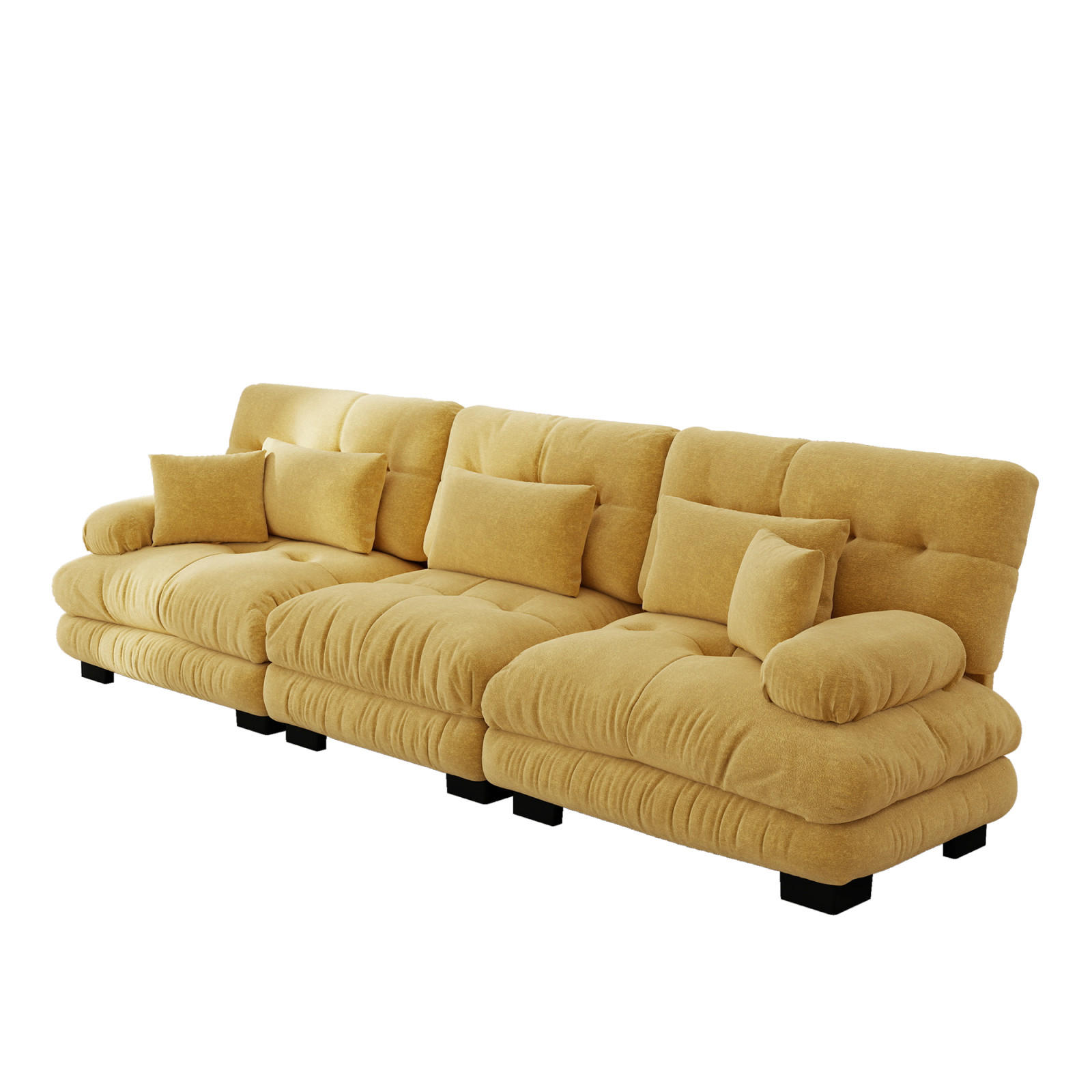 SCHLAFSOFA 3-Sitzer aus Chenille mit Tiefsitz, Gelb - Gelb, Textil (313/81/77cm)