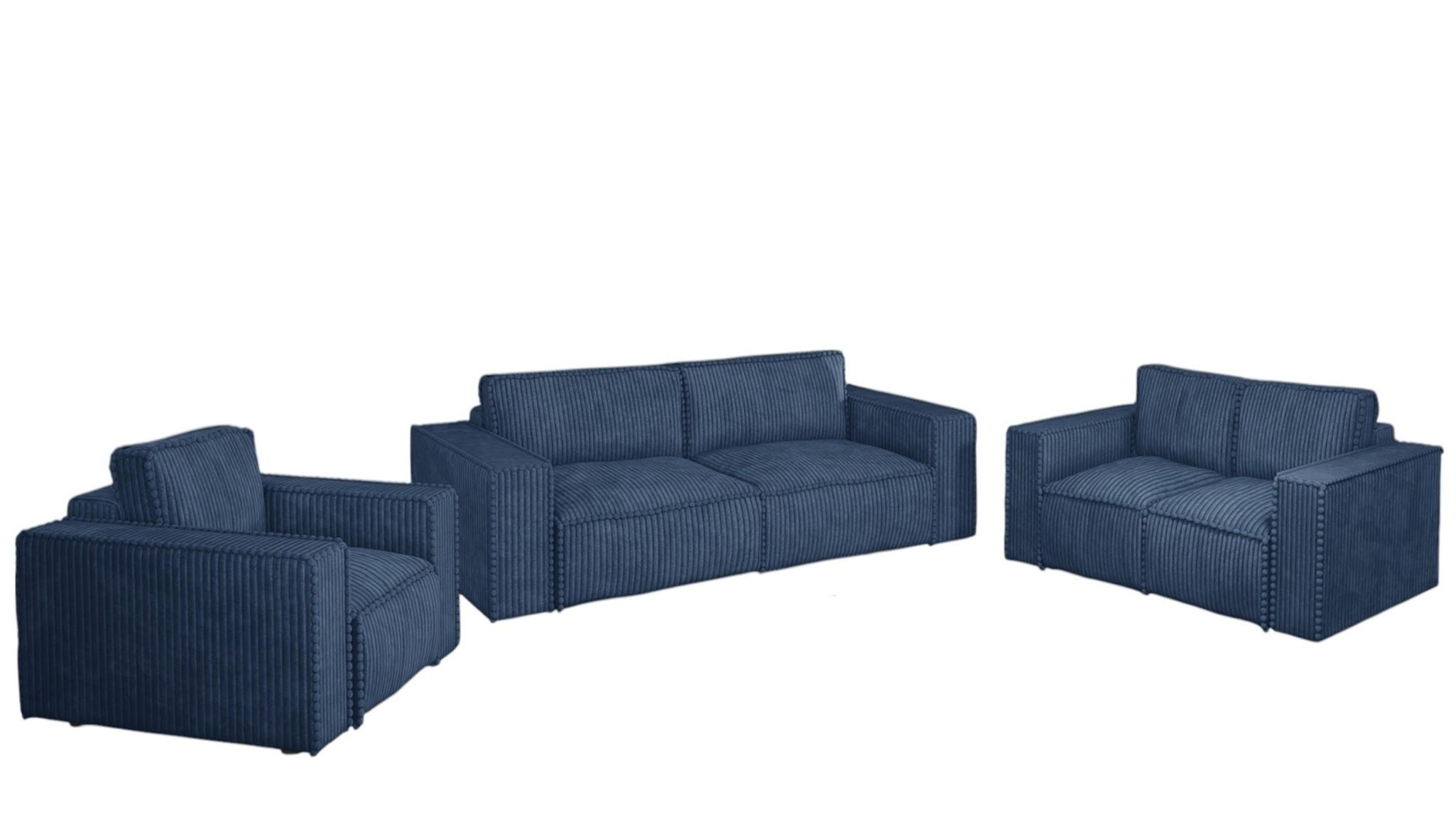SOFASET Vajana 3-2-1 - Dunkelblau, Holzwerkstoff/Textil (240/86/102cm) - Fun Möbel