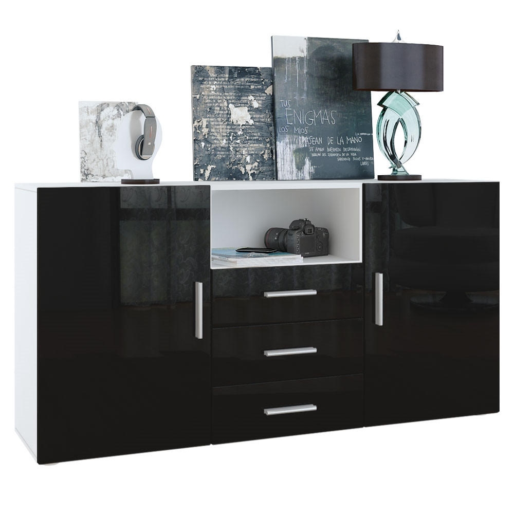 Vladon Sideboard Schwarz Hochglanz 138.5x71.5x35 cm