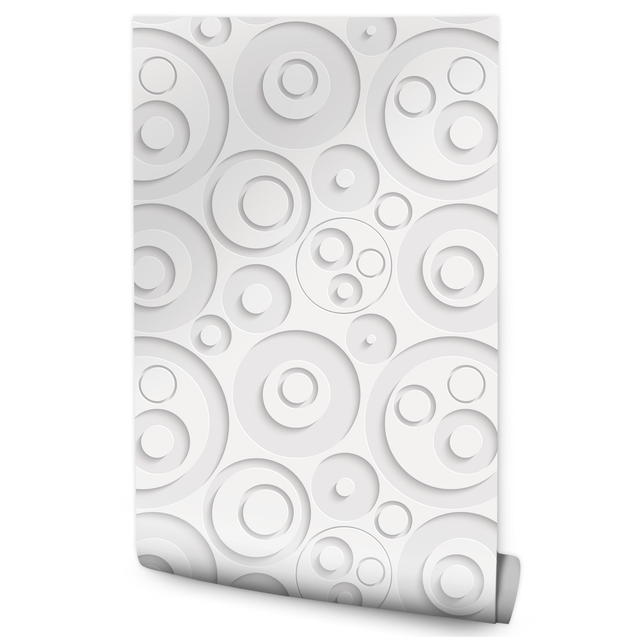 VLIESTAPETE Geometrische Kreise in 3D-Optik – Weiß, Grau – 50x1000 cm - Weiß/Grau, Papier (50/1000cm) - Muralo