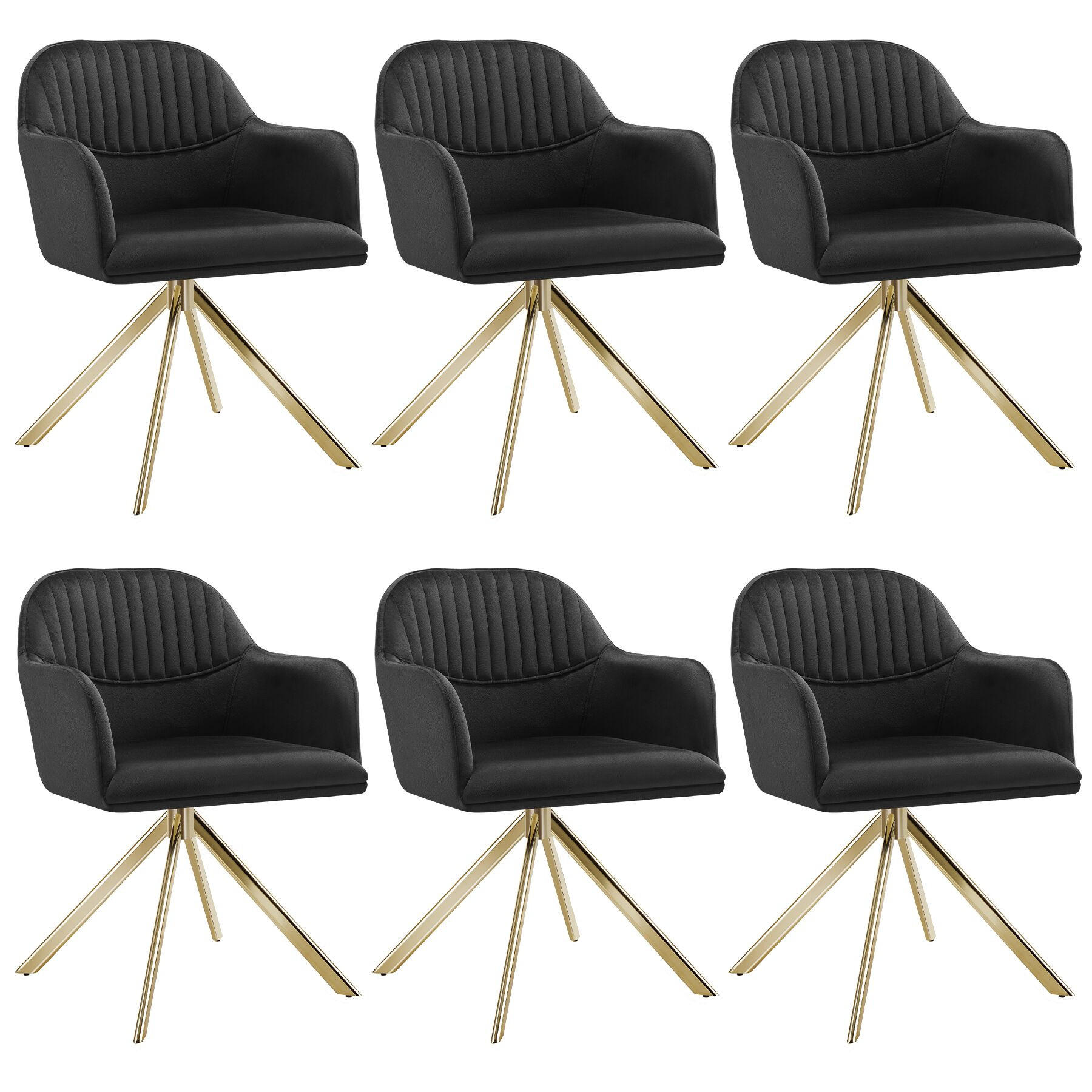 DREHSTUHL 6er Set Lona 56 x 59 x 81 cm schwarz/gold - Goldfarben/Schwarz, Textil (56/81/59cm) - tectake