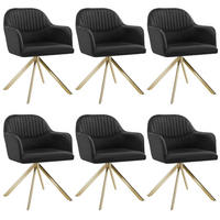 DREHSTUHL 6er Set Lona 56 x 59 x 81 cm schwarz/gold - Goldfarben/Schwarz, Textil (56/81/59cm) - tectake