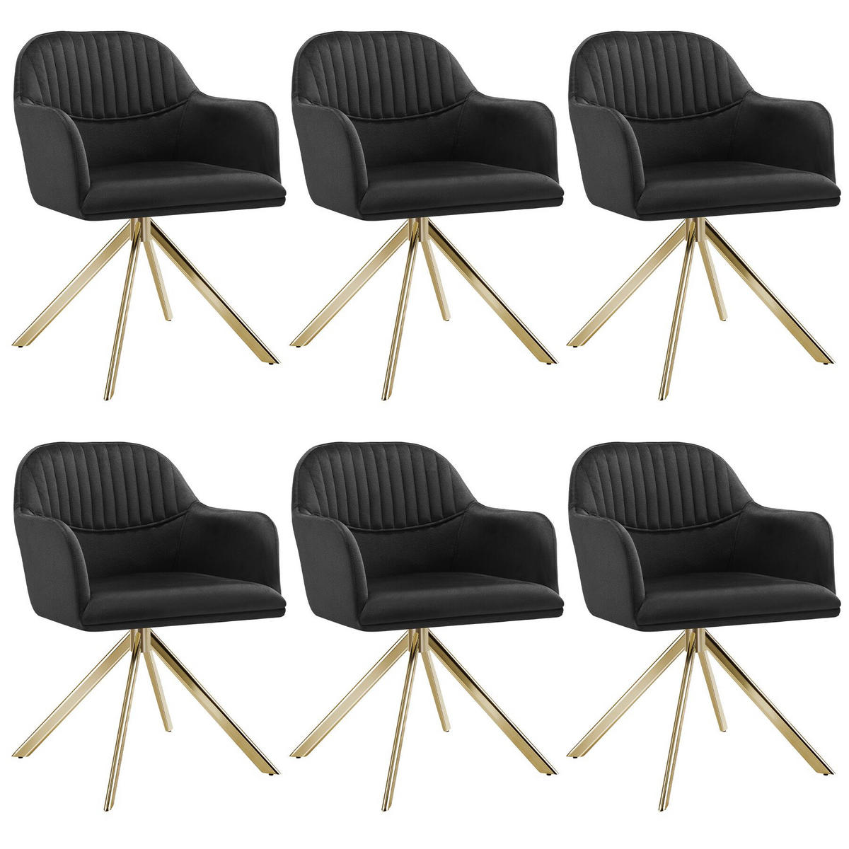 DREHSTUHL 6er Set Lona 56 x 59 x 81 cm schwarz/gold - Goldfarben/Schwarz, Textil (56/81/59cm) - tectake