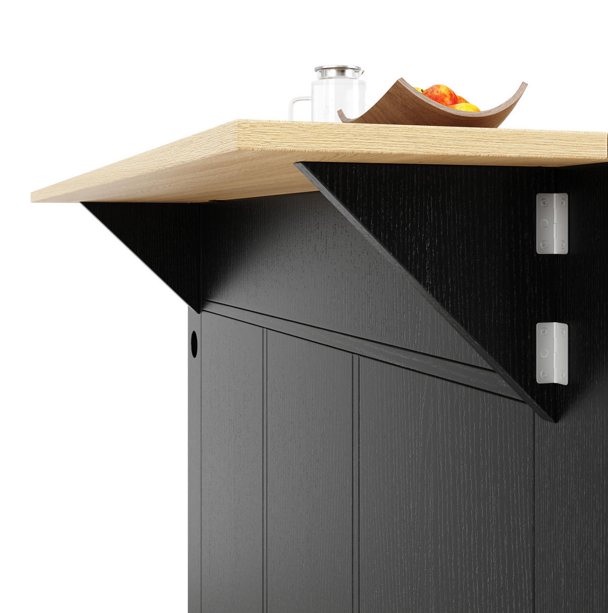 KÜCHENINSEL 151,5/91,7/59,7 cm Schwarz/Natur aus MDF und Metall mit klappbarer Tischplatte und Steckdose - Schwarz, Holzwerkstoff (59.7/91.7/151.5cm) - OKMYHOME