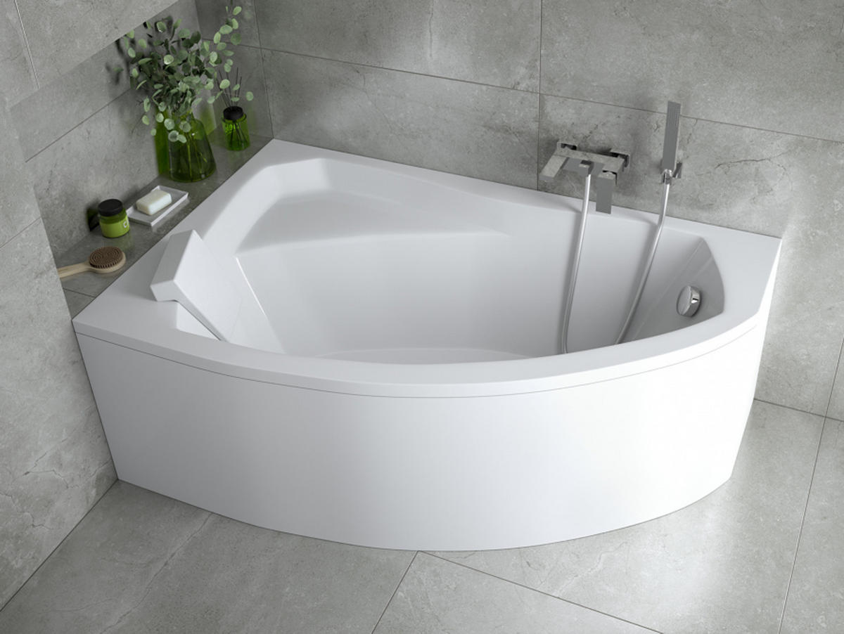 BADEWANNE Eckwanne RIMA 140/90 Links mit weißer Kopfstützen Ablauf Füße - Weiß, Kunststoff (90/58.5/140cm) - bad land