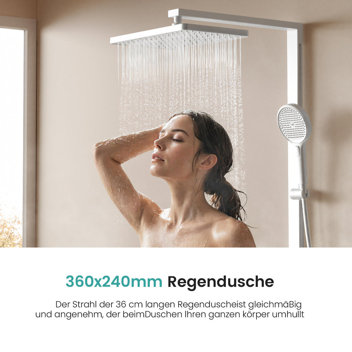 ÜBERKOPFBRAUSESET mit Brausethermostat Temperaturanzeige Weiß - Weiß, Metall (43.7/112.2/62.5cm) - EMKE
