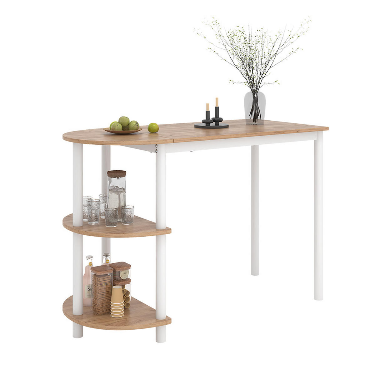 KÜCHENTISCH Freetown Goldkraft Eiche/Weiß 110 x 50 cm mit offene Ablagen - Eichefarben/Weiß, Holzwerkstoff (50/110/75.5cm) - Vicco