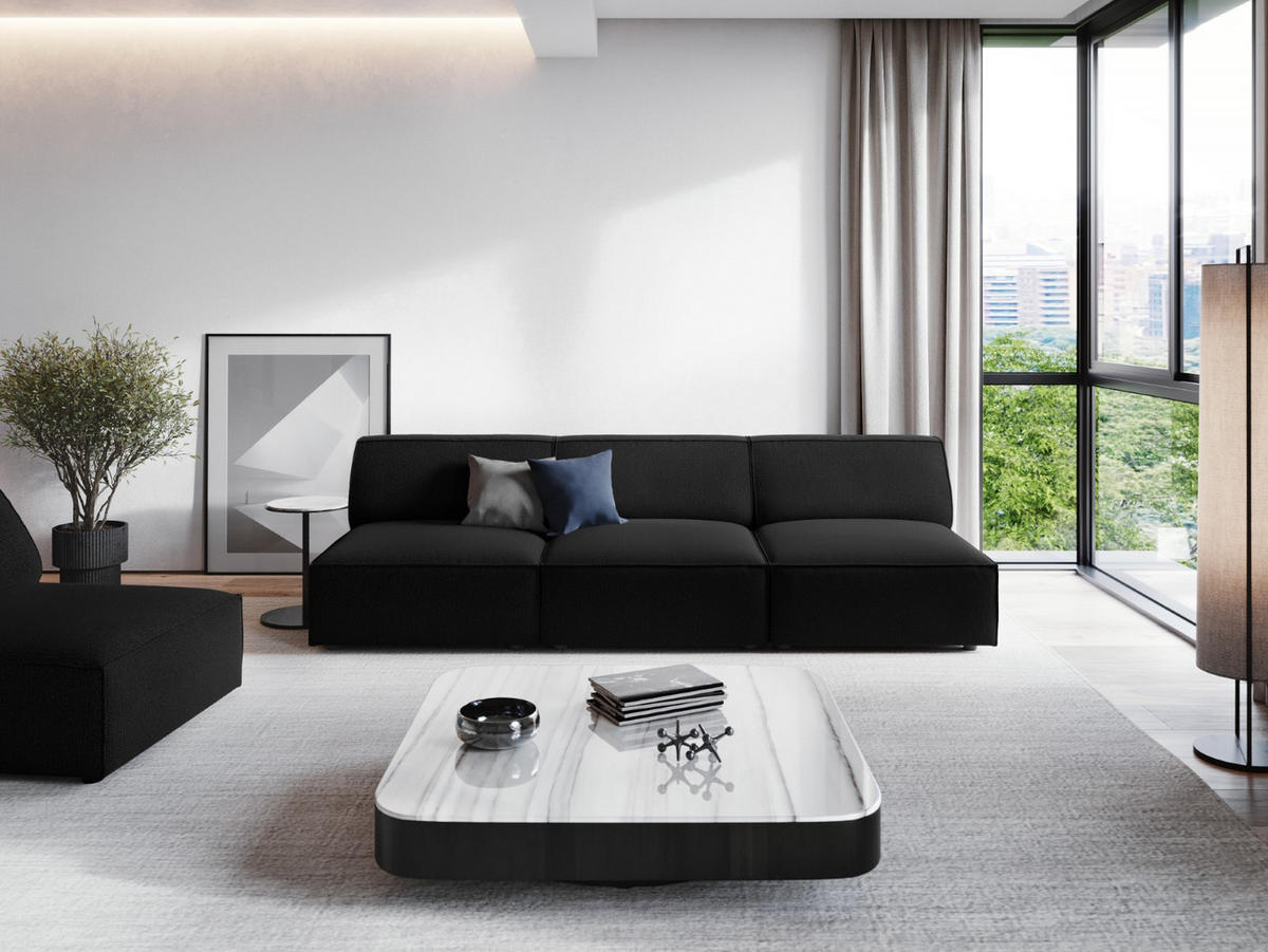 SOFA Jodie aus strukturiertem Stoff schwarz 3 Sitzplätze - Schwarz, Textil (102/70/240cm) - Micadoni