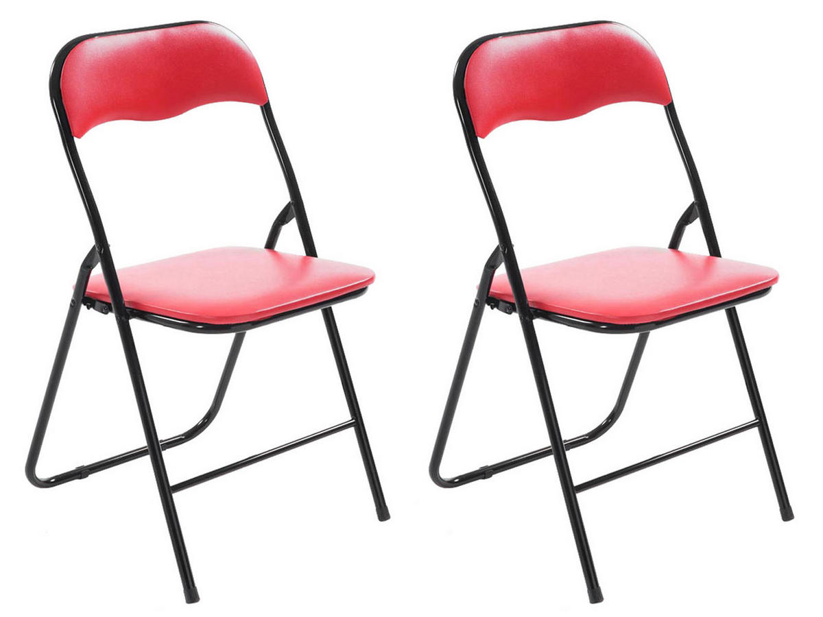 KLAPPSTUHL 2er Set Kunststoff rot/schwarz - Rot/Schwarz, Kunststoff/Textil (45/78/45cm) - CLP
