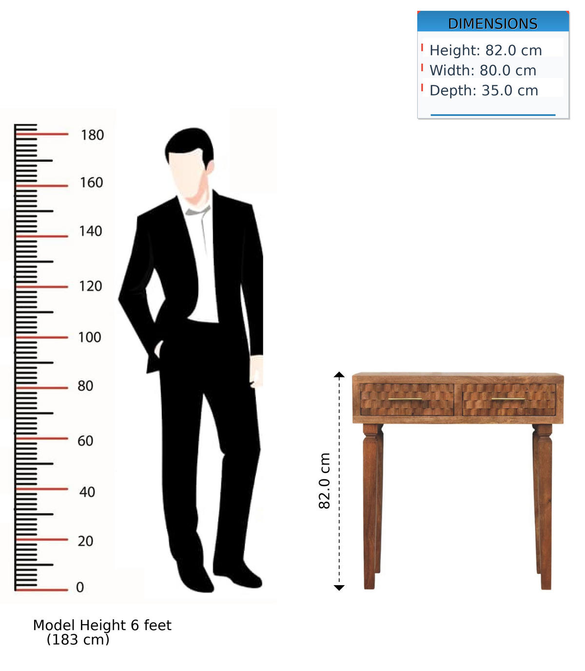 KONSOLENTISCH Golden-Teak-Finish, 2 Schubladen, Hellbraun - Braun, Holz (80/35/82cm) - Artisan Furniture